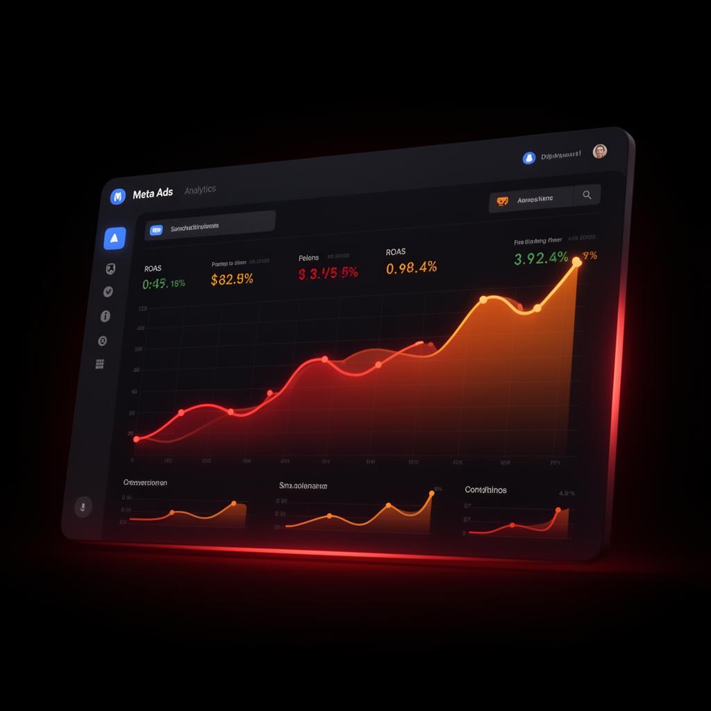 Tableau De Bord Meta Ads Montrant Un ROAS Et Des Conversions En Croissance